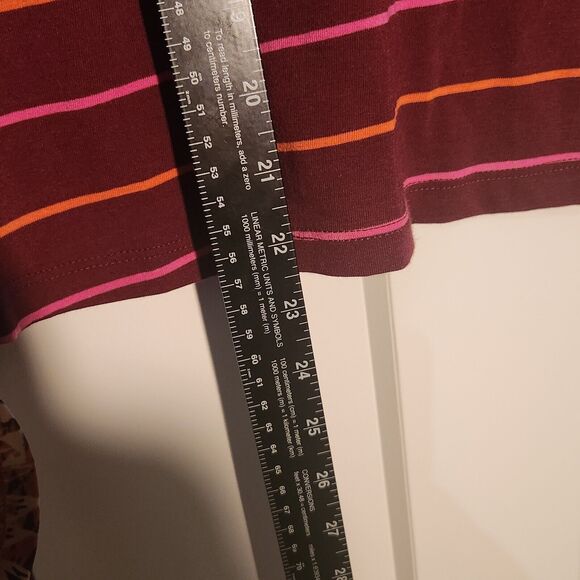 a new day T Shirt Striped Long Sleeve Burgundy Basic Womens Size Medium - Picture 3 of 5